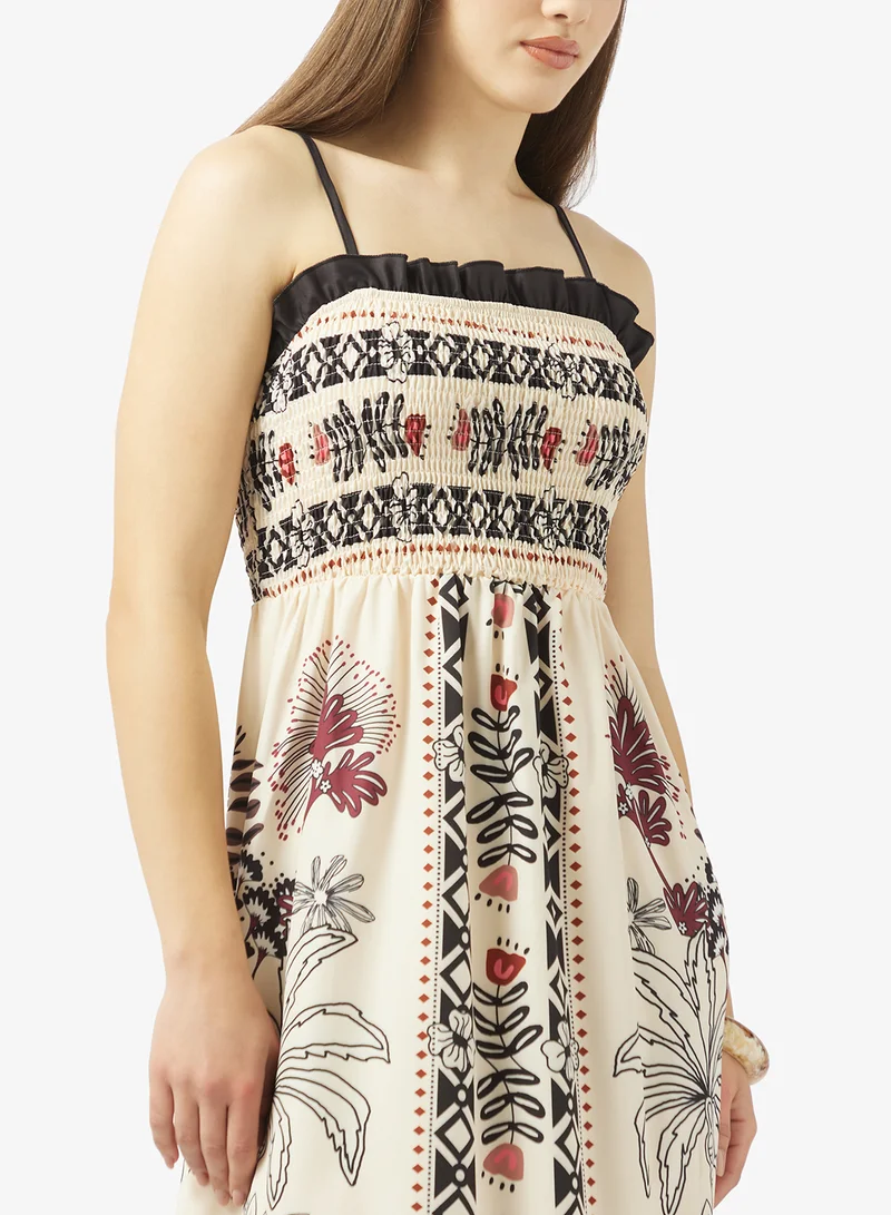 Ginger Strappy Scarf Print A Line Dress